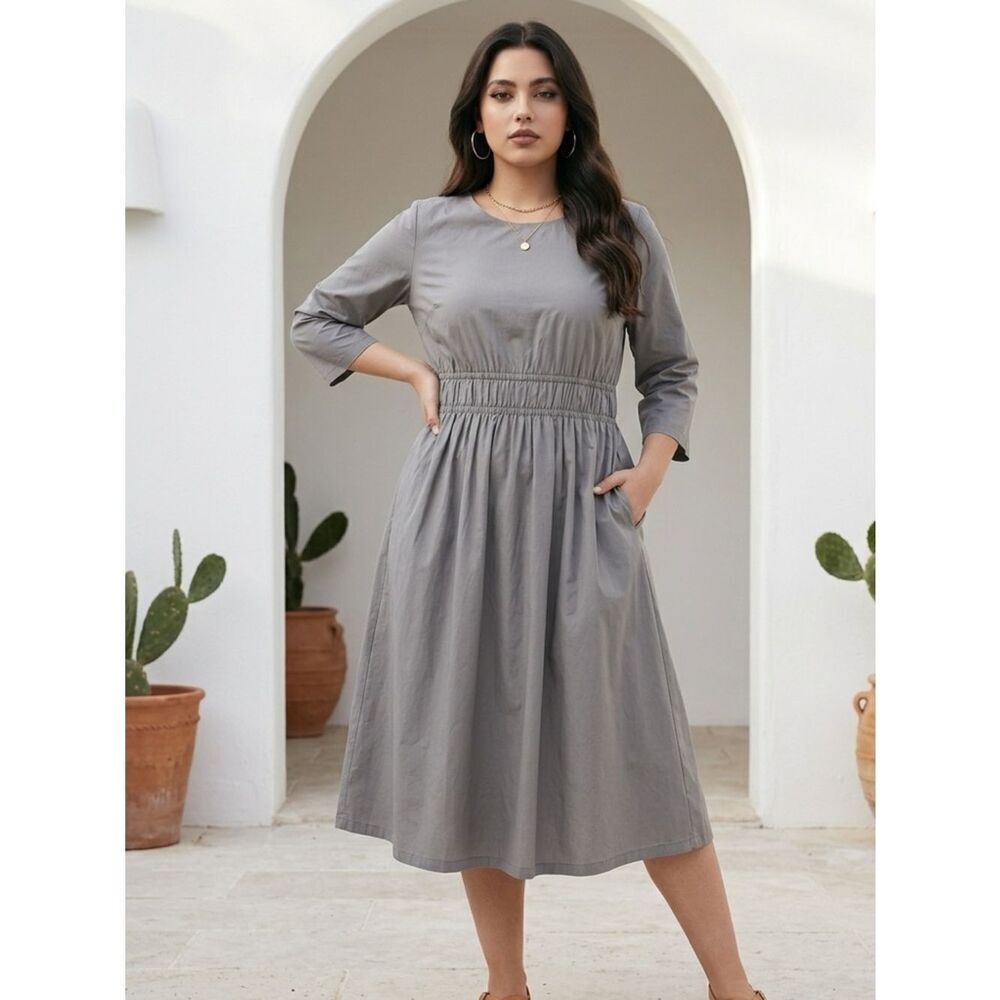 NWT Harshman Women’s Alder Cotton Midi Tie Waist Lava Smoke Gray- Size Size S